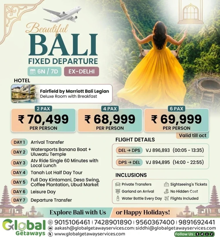 Exclusive Bali Tour Package with Flights from Delhi 7 Days @ ₹68,999 | Global Getaways