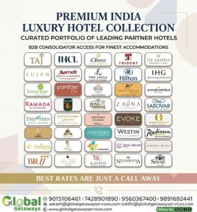 Luxury Hotel Booking in India B2B Rates Flyer - Global Getaways 2 Flyer for Luxury Hotel Booking in India B2B Rates featuring Taj, Oberoi, Marriott, ITC, and Leela partner hotels by Global Getaways
