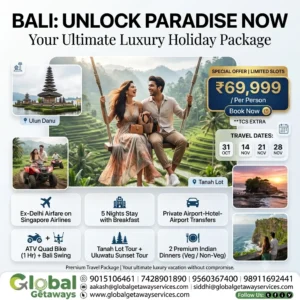 Cheap and Best Bali Tour Package from Delhi: 5N Deal โน69,999 2 Couple driving powerful 4x4 ATV Quad Bikes through muddy jungle trails, waterfalls, and river tracks in Bali