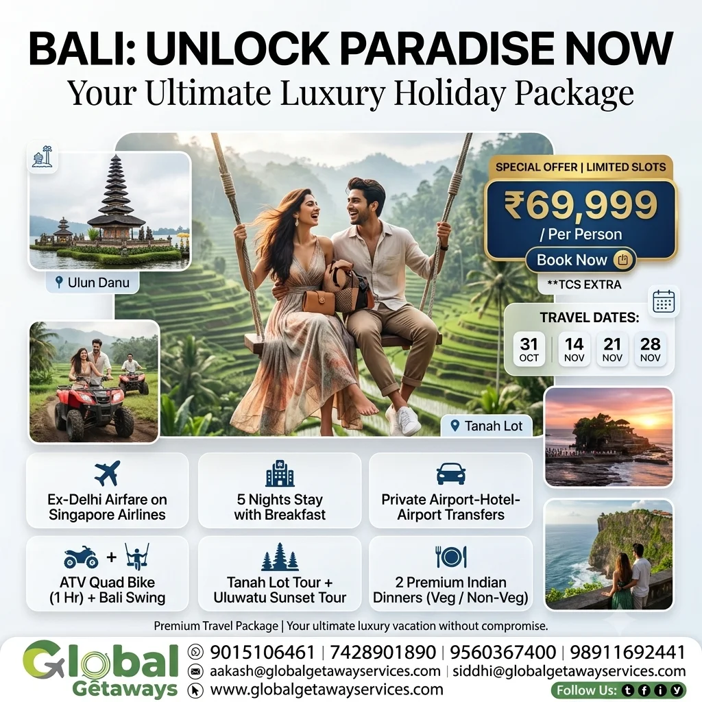 Cheap and Best Bali Tour Package from Delhi: 5N Deal โน69,999 1 Couple driving powerful 4x4 ATV Quad Bikes through muddy jungle trails, waterfalls, and river tracks in Bali