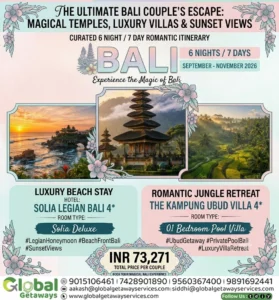 Bali Honeymoon Package from Delhi: Best 7D/6N Luxury Deal 2 Alt Text: Bali honeymoon package from Delhi featuring Tanah Lot sea temple sunset for couples