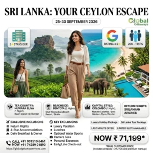 Sri Lanka Tour Package from Delhi: Best Last Minute Deal 2 Golden sandy shores and swaying palm trees lining the pristine tropical coast of Bentota Beach