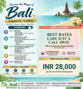 Best Budget Bali Package for Honeymoon from Delhi covering Kuta Ubud and Tanah Lot by Global Getaways