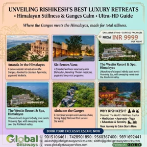 Best Luxury Retreats in Rishikesh: Top 5 Elite Stays Deal 2 - Luxury wellness resorts in Rishikesh Uttarakhand - Ananda in the Himalayas luxury wellness package ex Delhi - Six Senses Vana Dehradun bespoke retreat booking - The Westin Resort and Spa Himalayas Rishikesh packages - Aloha on the Ganges luxury riverfront booking - Ultra luxury weekend wellness getaways from Delhi NCR