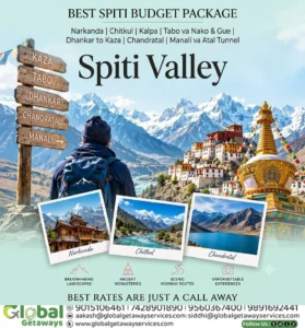 Best Spiti Budget Package from Delhi: 2026 Circuit Itinerary 2 Best Spiti Budget Package from Delhi covering Narkanda Chitkul Kaza and Chandratal by Global Getaways