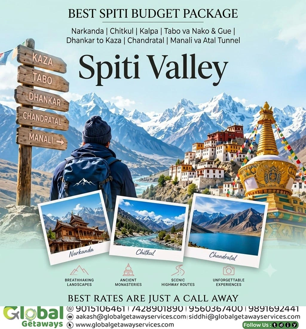 Best Spiti Budget Package from Delhi: 2026 Circuit Itinerary 1 Best Spiti Budget Package from Delhi covering Narkanda Chitkul Kaza and Chandratal by Global Getaways