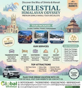 Exclusive Shimla Manali Honeymoon Package from Delhi 2026 @ ₹14,999 | Lowest Price Guaranteed 2 Flyer for Shimla Manali Honeymoon Package from Delhi 2026 featuring Celestial Himalayan Odyssey by Global Getaways
