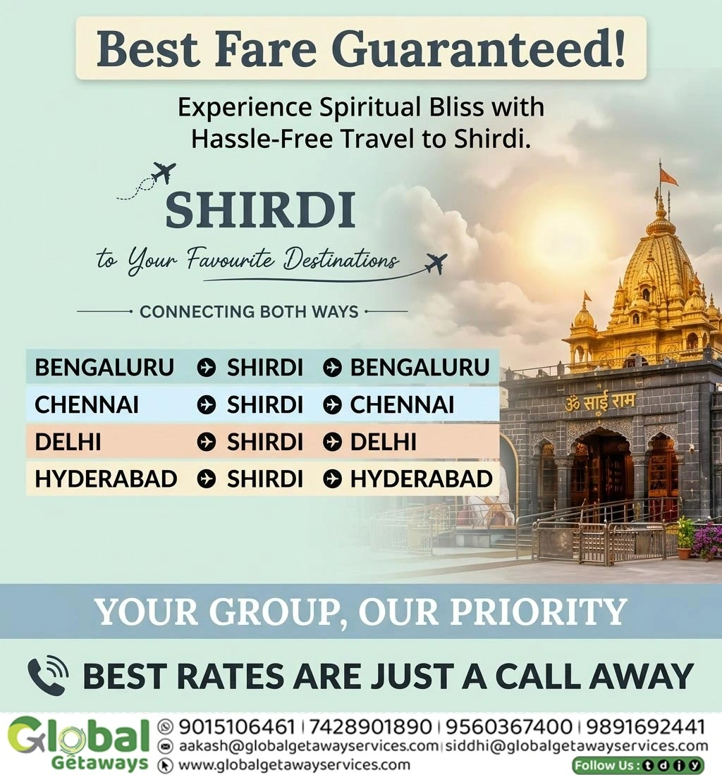 Shirdi Flight Package from Delhi: Direct Flights & 5-Star Stays 1 Shirdi Flight Package from Delhi with direct flights and luxury hotel stays by Global Getaways East Delhi