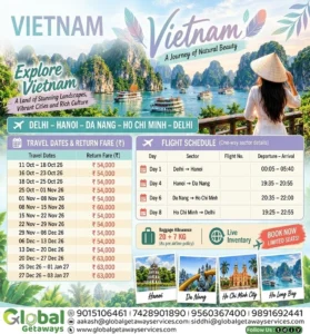 Vietnam Tour Package with Flights from Delhi covering Hanoi Da Nang and Ho Chi Minh by Global Getaways