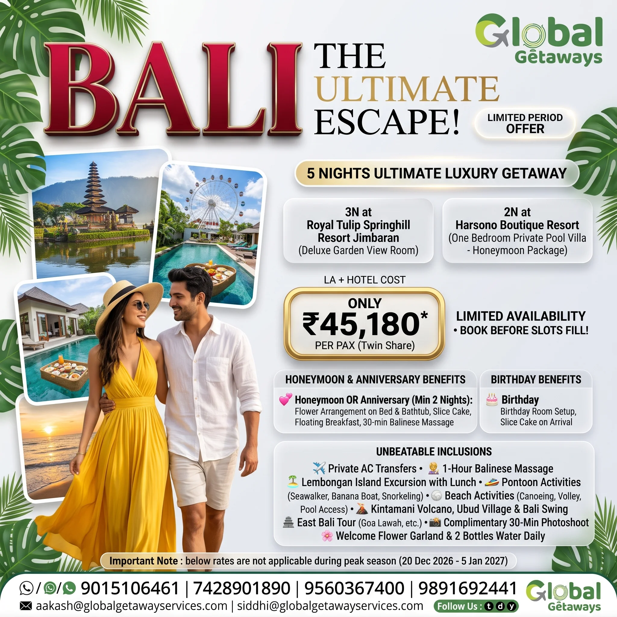 Bali Honeymoon Package from Delhi @ ₹45,180 Villa Deal