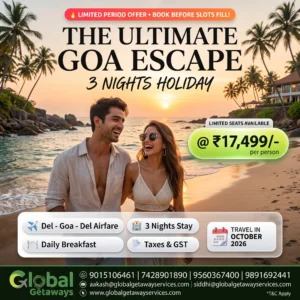 Goa holiday package from Delhi with flights: 3N/4D last-minute October flash deal with return airfare, 3★ hotel stay & breakfast @ ₹17,499. Book now!