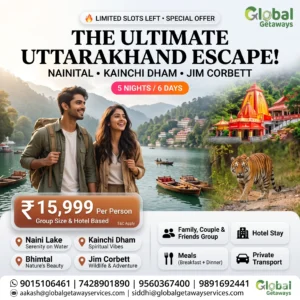 Nainital Jim Corbett Tour Package from Delhi: Best 6-Day Deal 2 Nainital Jim Corbett tour package from Delhi starting @ ₹15,999/person! 5N/6D with Kainchi Dham, Bhimtal, Corbett safari, meals & private cab. Book now!