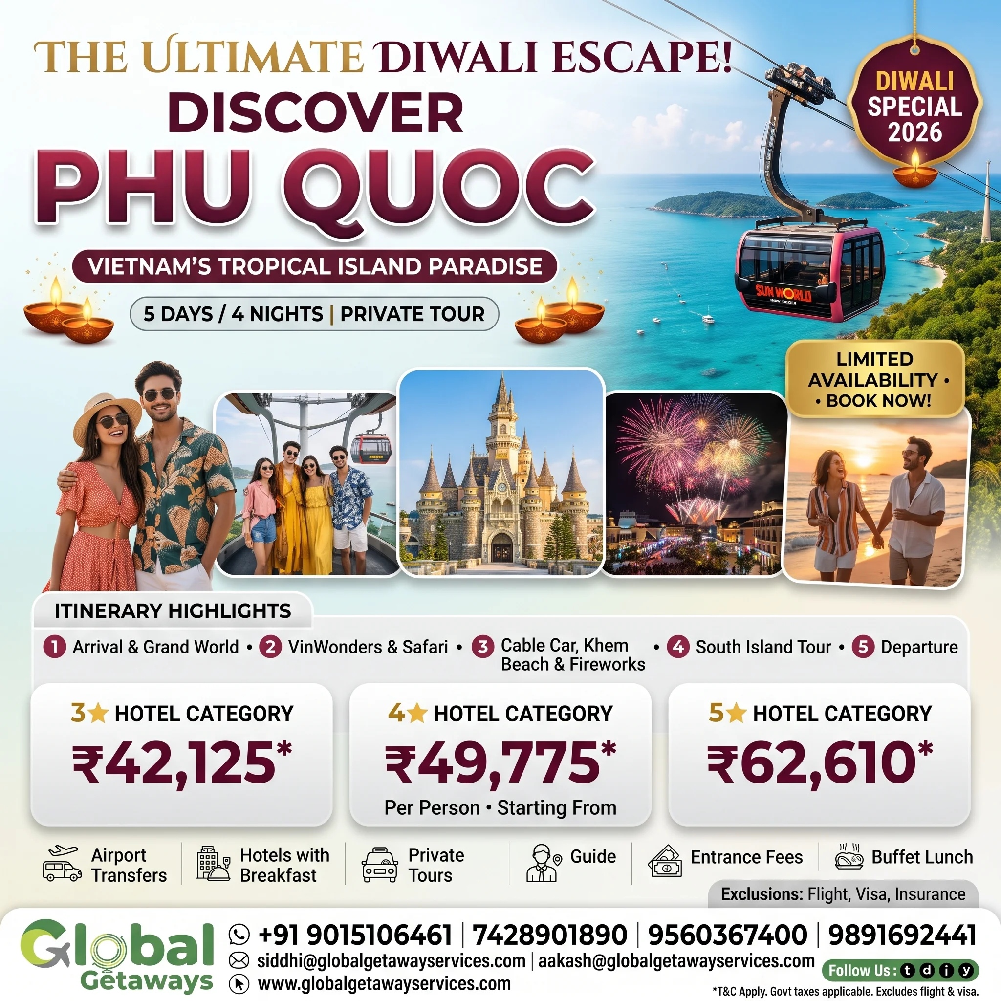 Phu Quoc Tour Package from Delhi: Best Diwali 5D Deal @ ₹42,125 1 Phu Quoc tour package from Delhi: 5D/4N luxury private Diwali escape to Vietnam. Grand World, cable car, VinWonders & beach resort from ₹42,125. Book now!