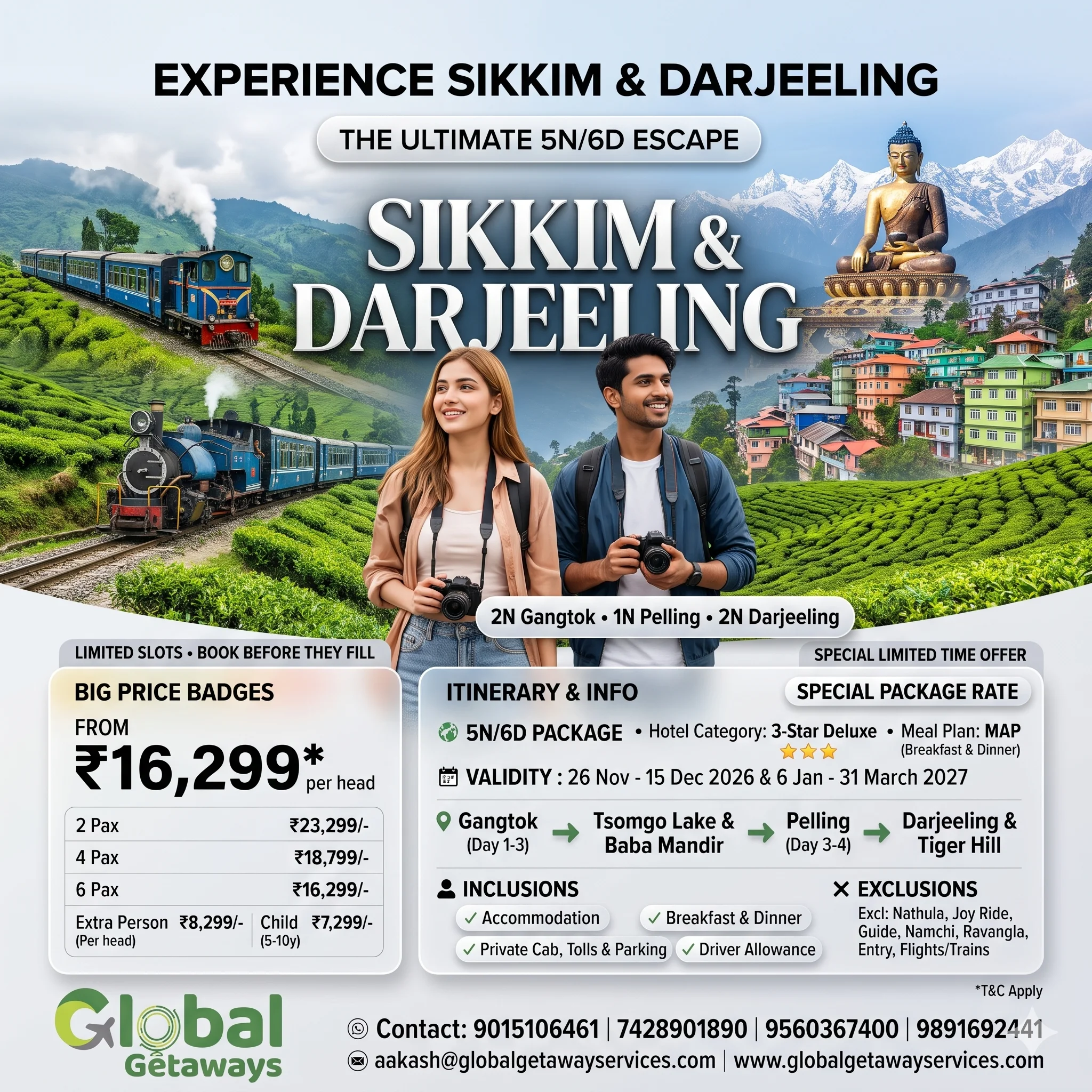 Sikkim Darjeeling Tour Package from Delhi: 5N/6D @ ₹16,299