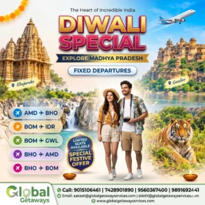 Madhya Pradesh tour package from Delhi featuring couple with Khajuraho temples Gwalior fort and Bengal tiger